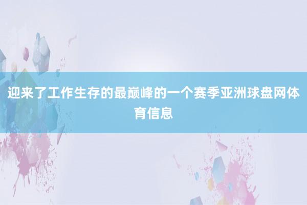 迎来了工作生存的最巅峰的一个赛季亚洲球盘网体育信息