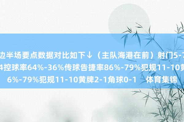 两边半场要点数据对比如下↓（主队海港在前）射门5-7射正4-5得分契机2-4控球率64%-36%传球告捷率86%-79%犯规11-10黄牌2-1角球0-1    体育集锦